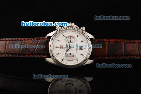 Tag Heuer Grand Carrera Calibre 17 Automatic Movement with White Dial and Brown Leather Strap - Click Image to Close